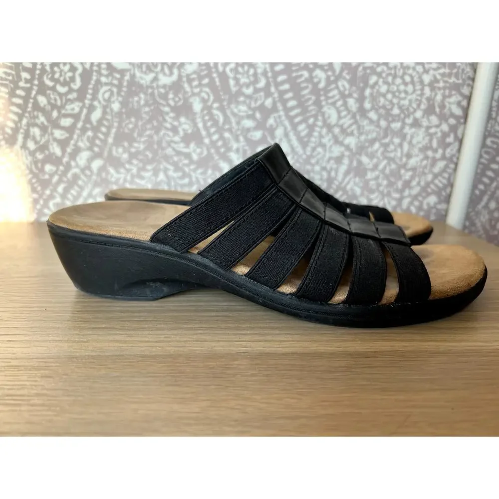 St John's Bay Izabel Black‎ Strappy Slip On Comfort Slide Mule Sandals